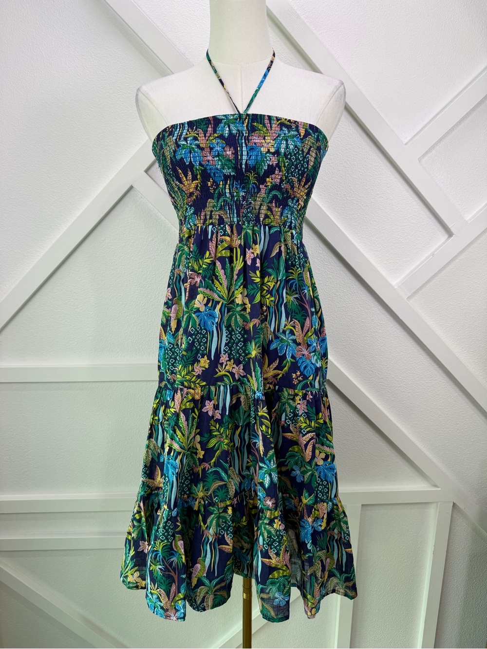 Tori Richard Deja Vu Joyce Convertible Dress and Maxi Skirt Blue Tropical Sz XS